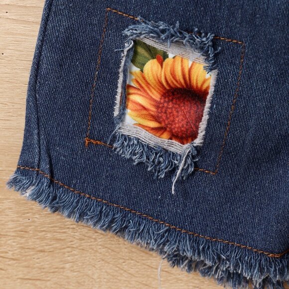 2T 3T Baby Girl Sunflower Outfit Set | Ruffle Sleeve Top + Denim (9-12M, 2T, 3T) - Picture 8 of 10